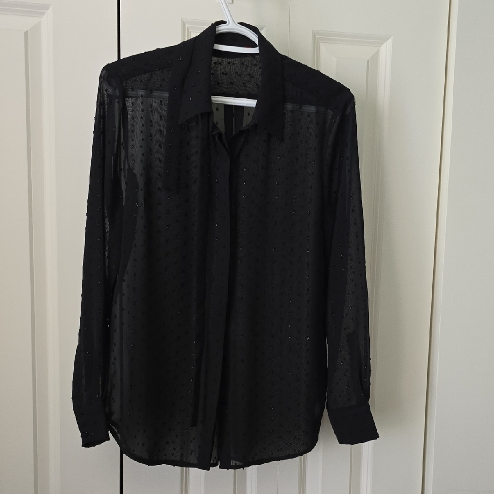 Joe Fresh Black Sheer Beaded Blouse and Camisole Set Classic, M
